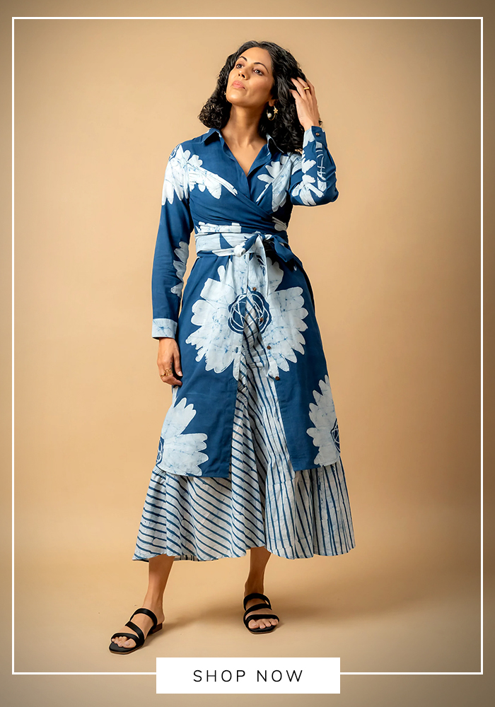 Doodlage floral print blue maxi dress