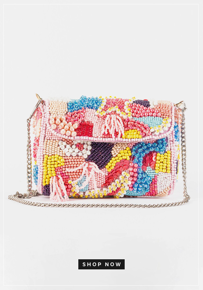 Embellished mosaic sling beaded bag