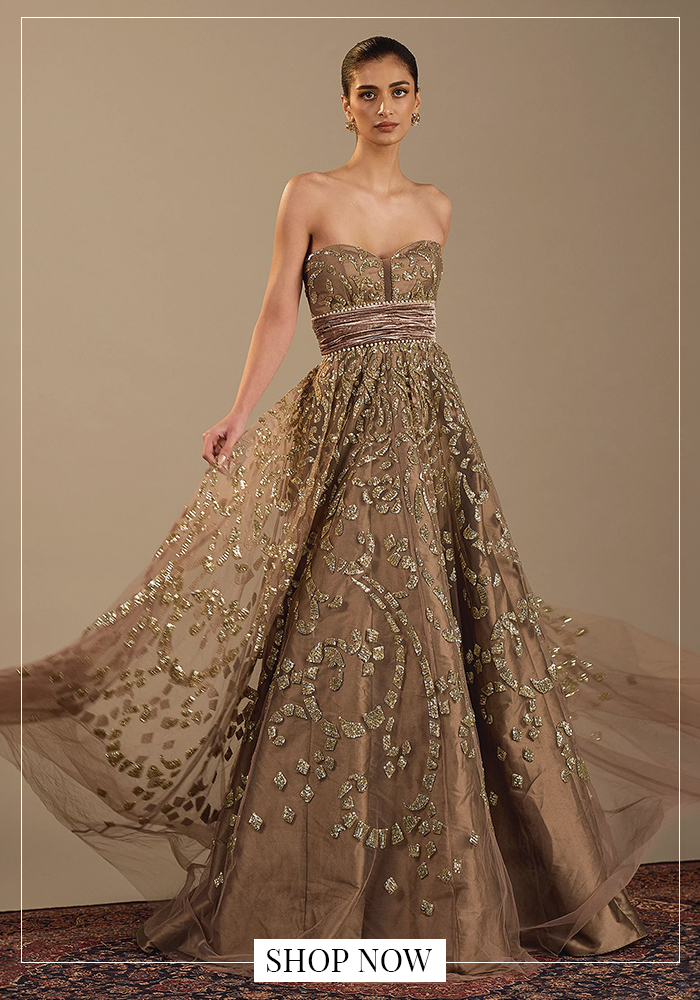 embroidered gown