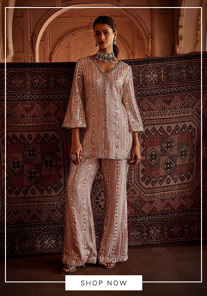 Embroidered tunic and flared pant set