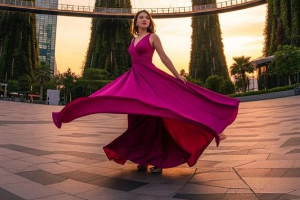 Woman wearing maxi dress at Sentosa Island