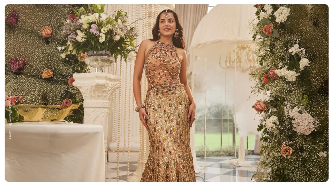 Woman wearing modern gown for sagai