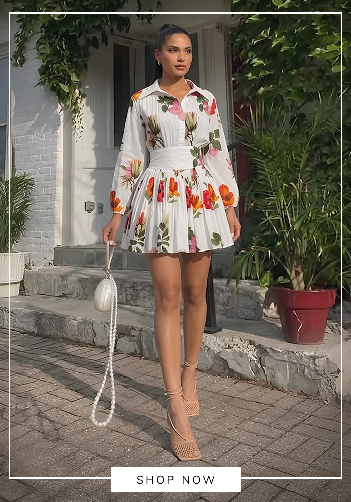 Floral mini shirt dress