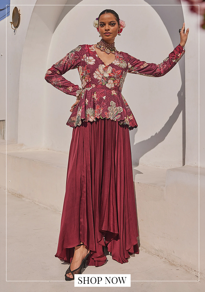 Floral pattern peplum gown