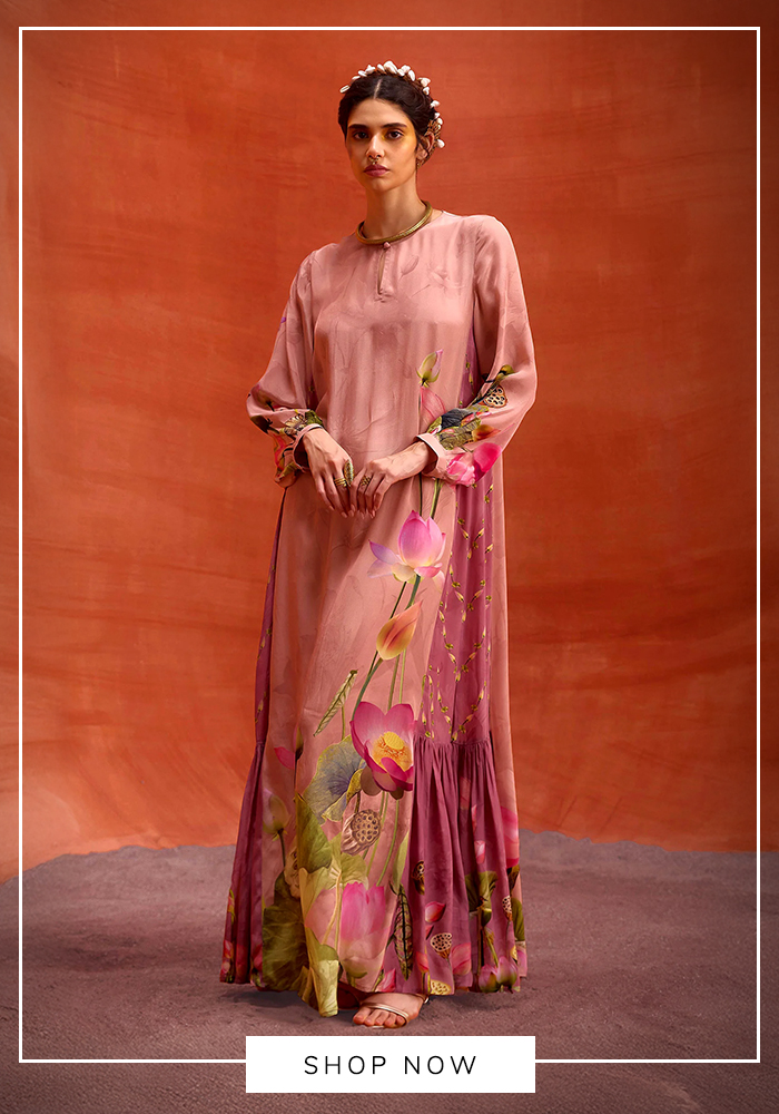 Floral printed pink jalabiya