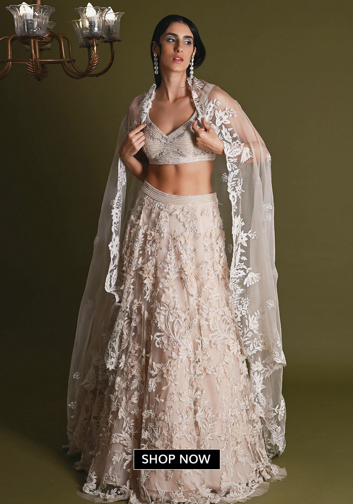 Geisha Designs floral jaal ivory lehenga