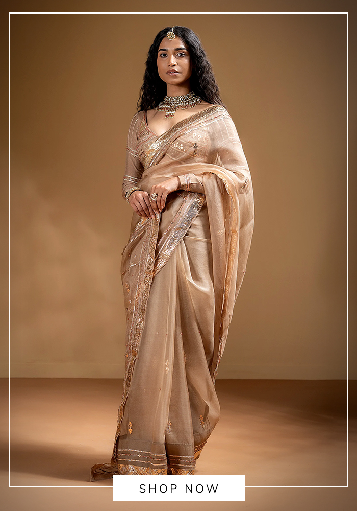 Gold gota work saree for Vat Savitri puja