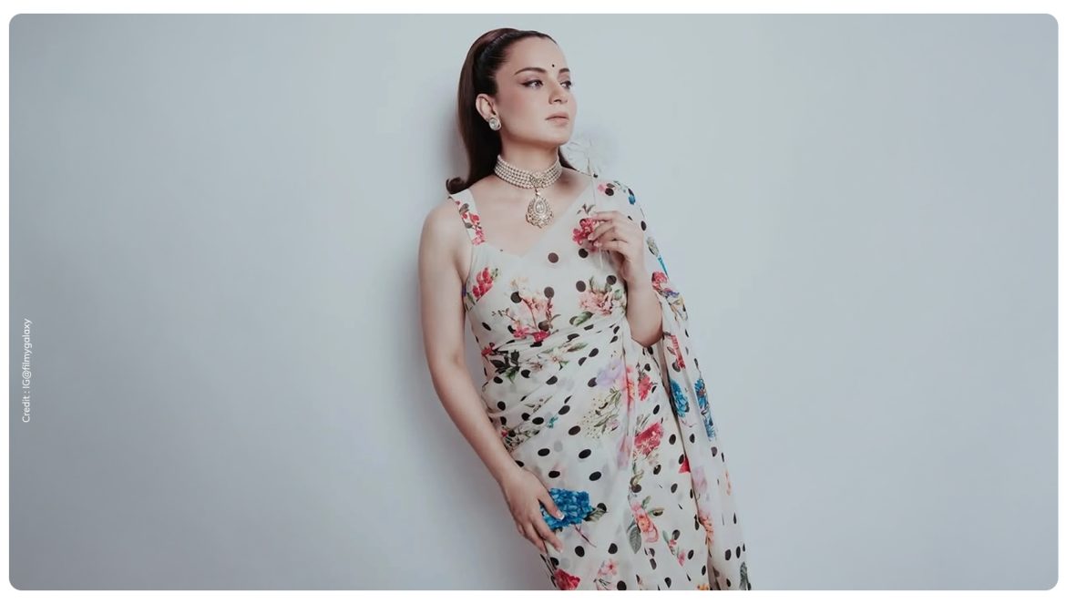 Kangana Ranaut in white floral print saree