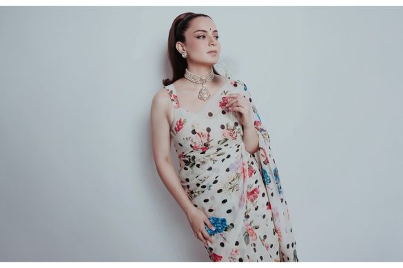 Kangana Ranaut in white floral print saree