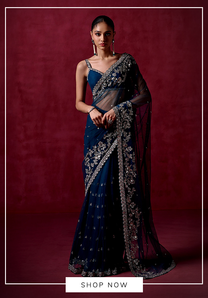 Lashkaraa floral veil pre-draped saree for Vat Savitri Puja
