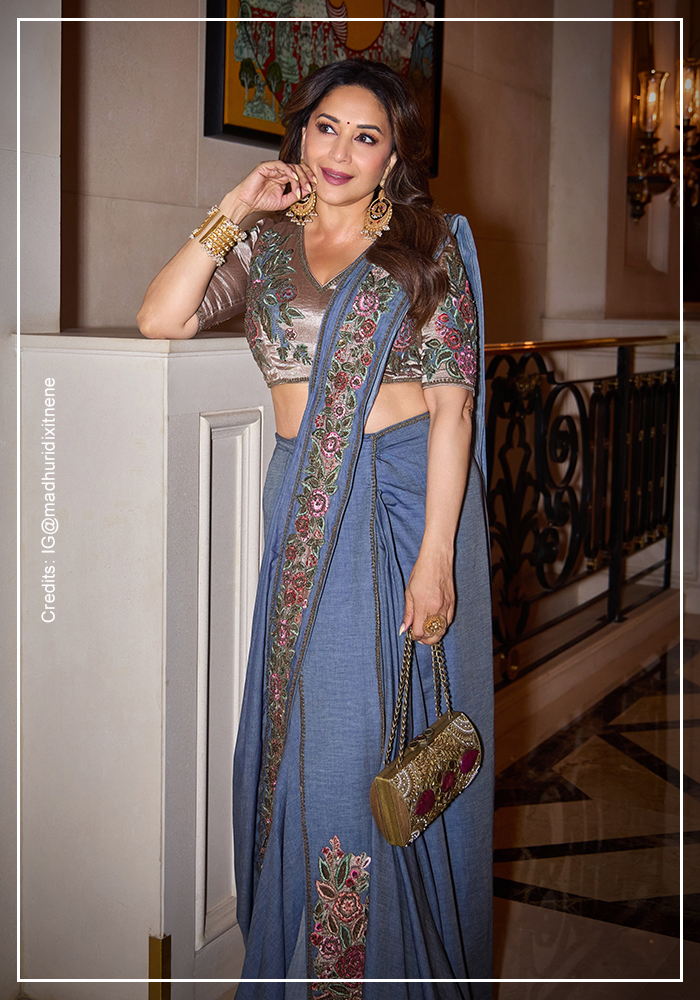 Madhuri Dixit wearing denim saree