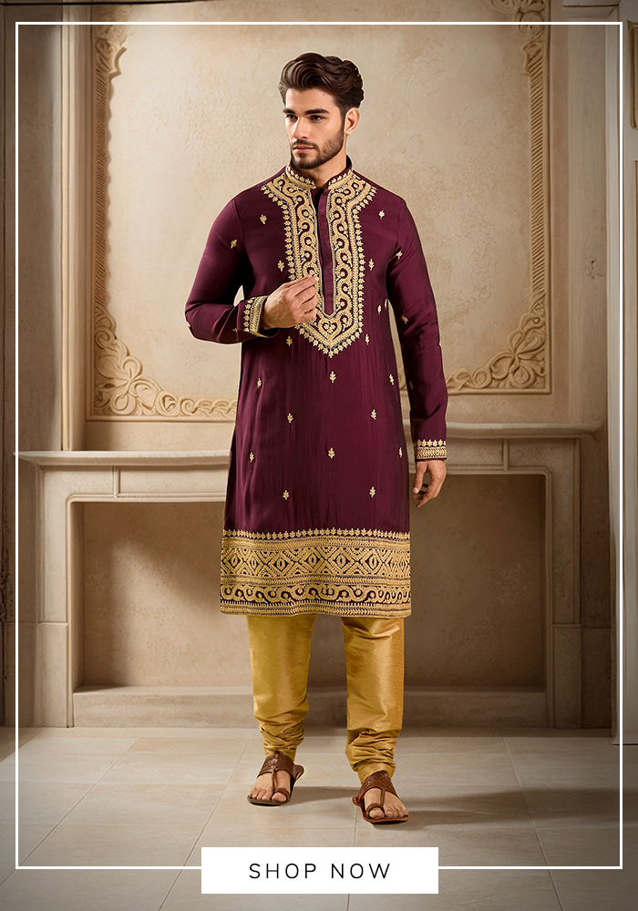 Wine Dori Embroidered Kurta Set