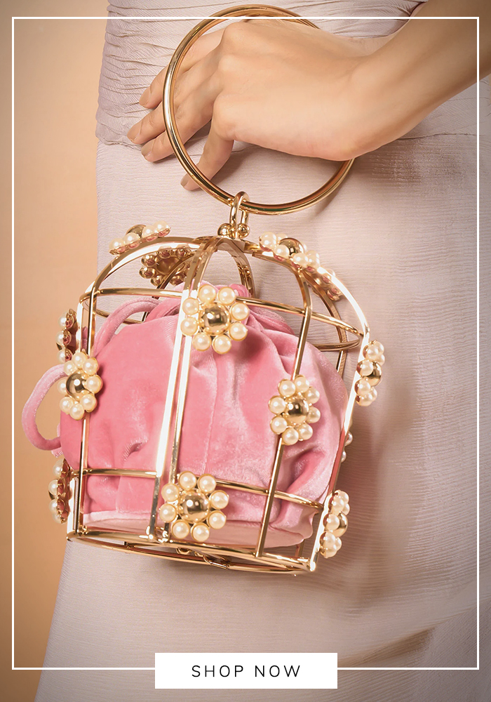 Nazaakat by Samara Singh velvet metal cage handbag