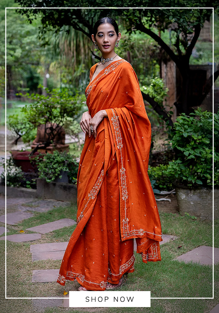 Orange handloom tissue silk saree for Vat Savitri puja