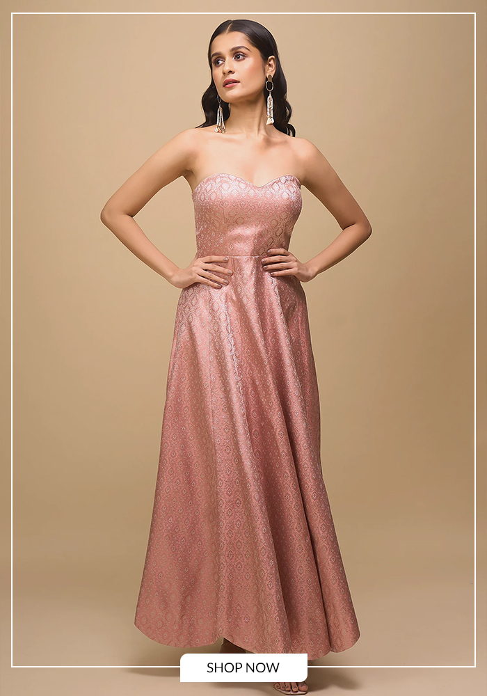 Peach brocade padded anarkali set