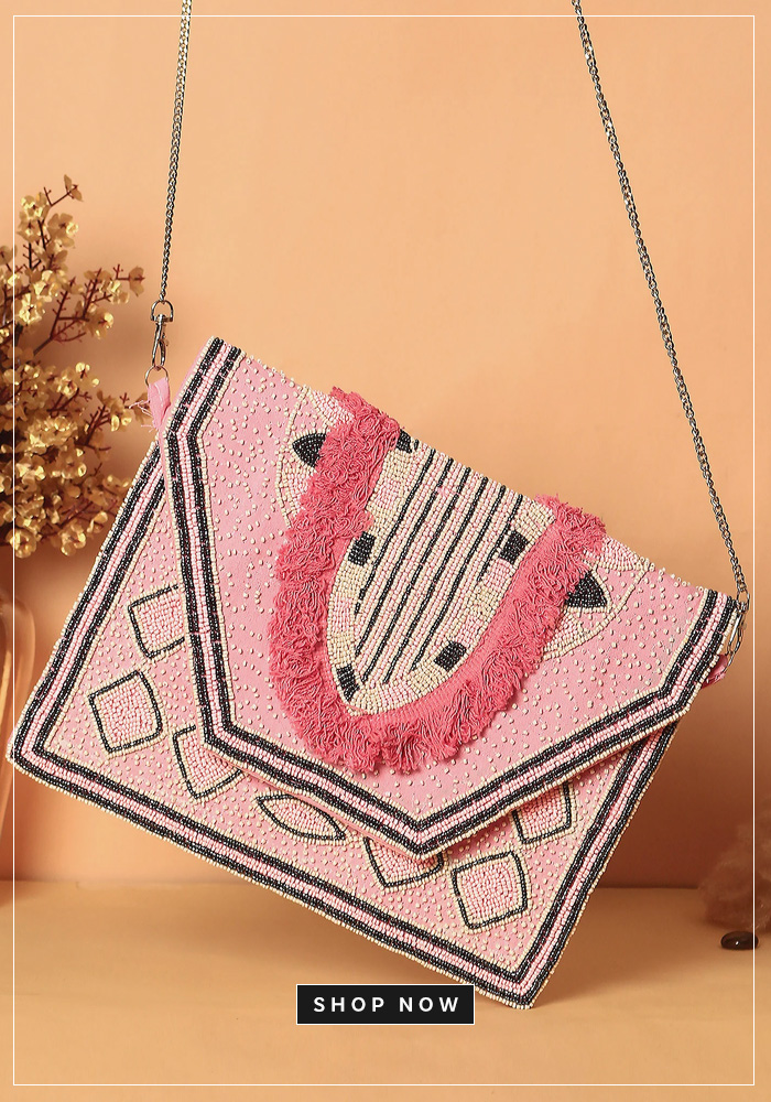 Pink geometric fring boho bag