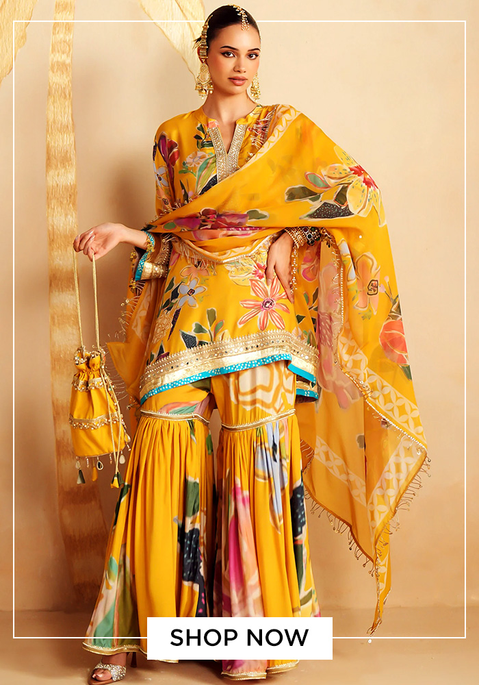 Pink satin kaftan sharara set
