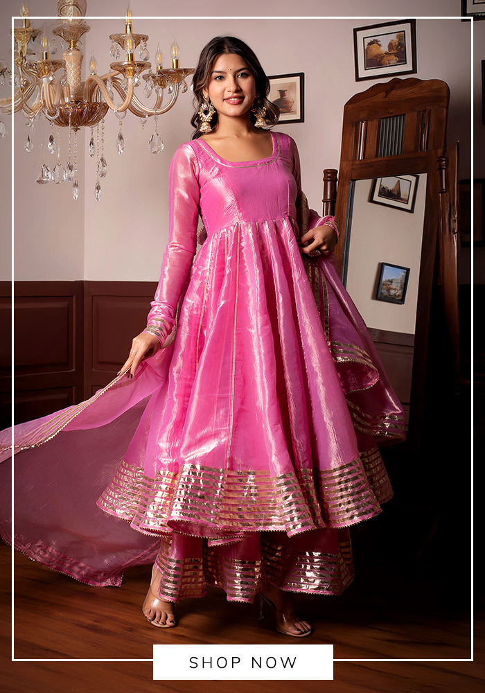 Pink silk anarkali set for Vat SAVITRI PUJA