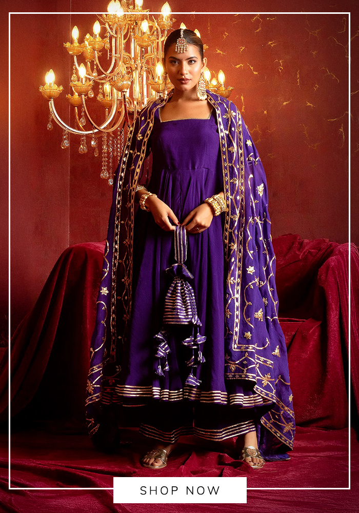 Purple gota patti anarkali set
