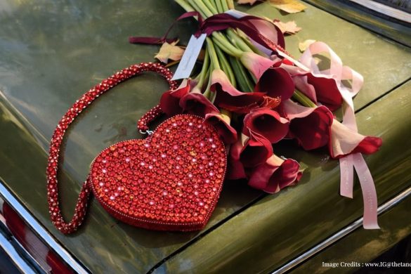 Red beaded heart shaped bag