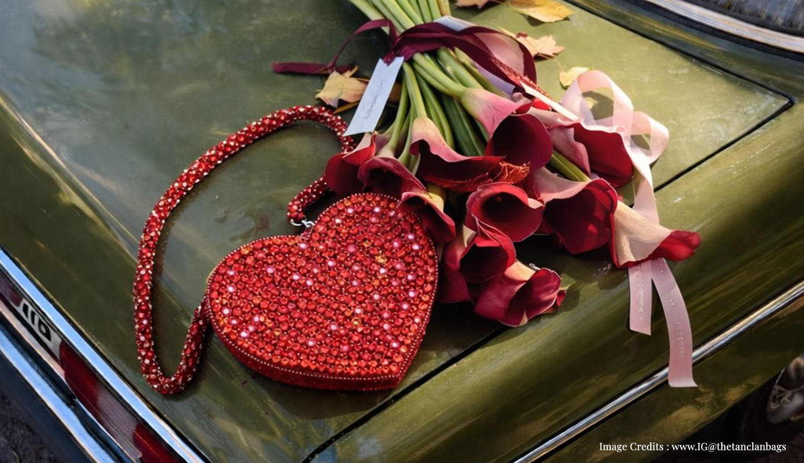 Red beaded heart shaped bag