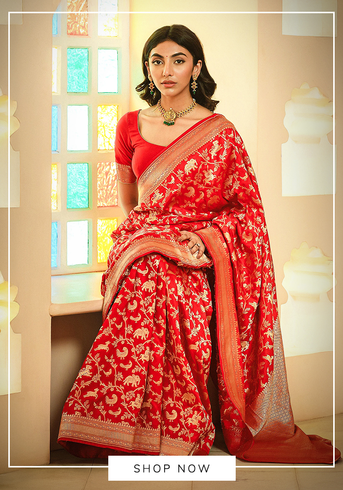 Red katan silk banarasi saree for Vat Savitri puja