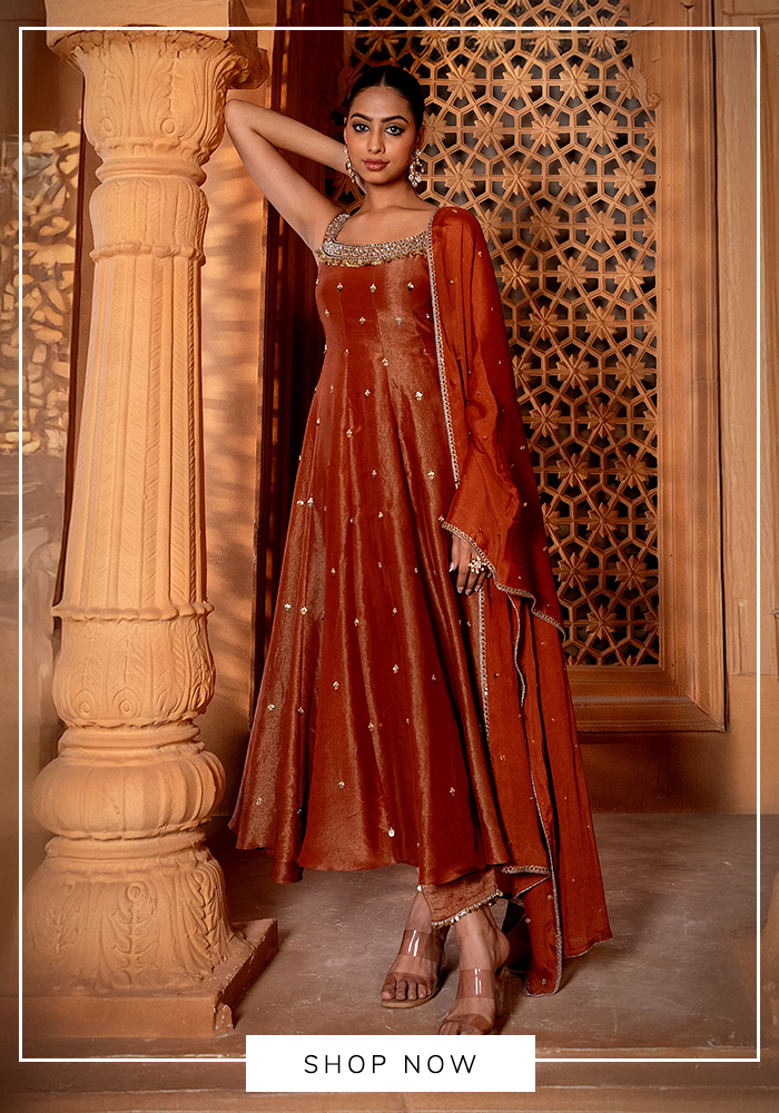 Resham embroidered anarkali set for Vat Savitri puja