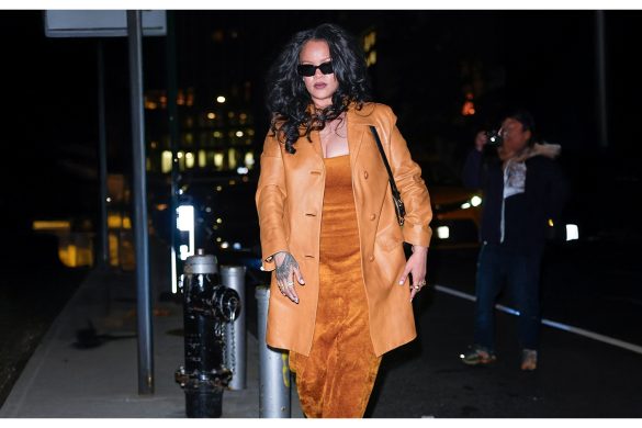 Rihanna suede short dress and jacket