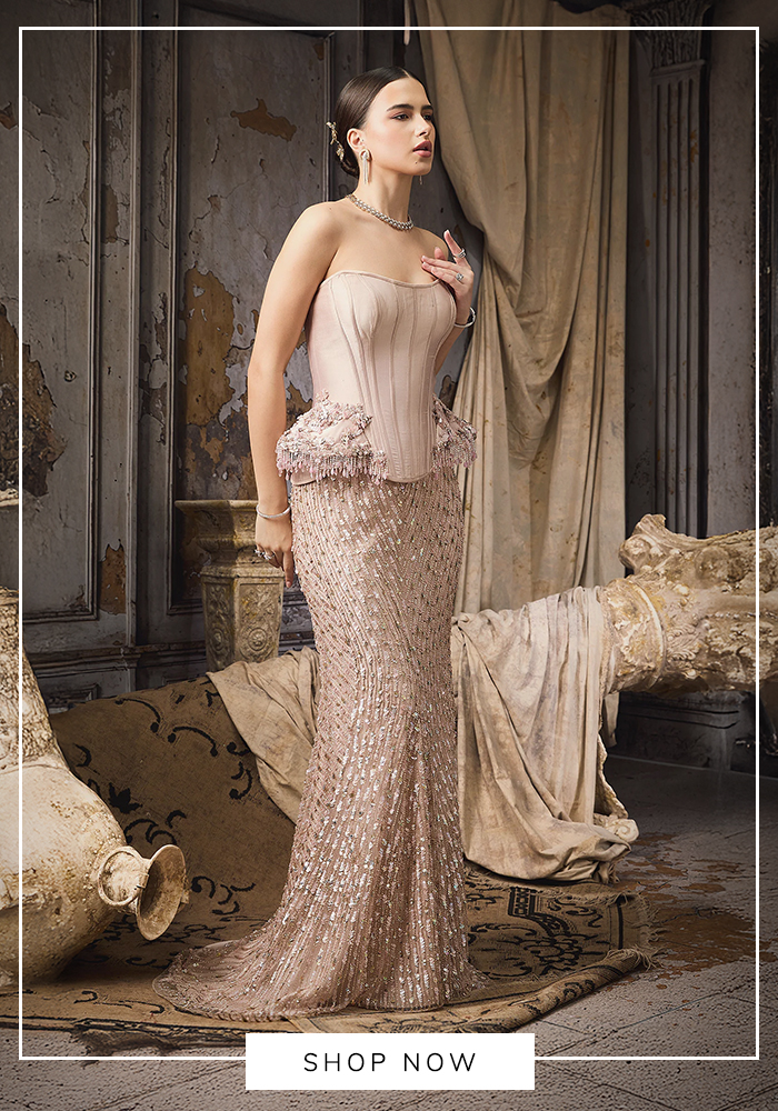 Rocky Star's pink silk corset skirt set