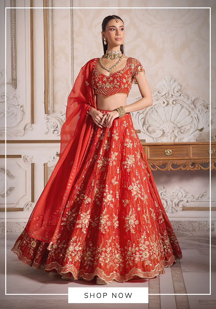 Sanya Gulati rust organza bridal lehenga