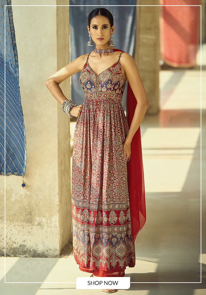 Satin anarkali and pant set