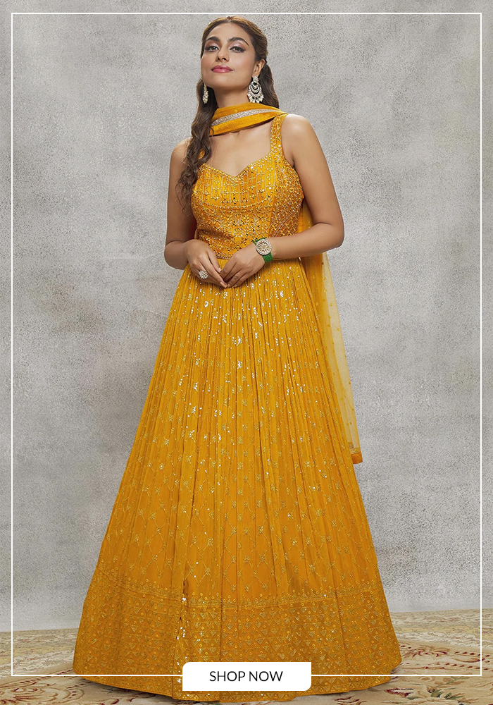 Sequin and mirror embrodiered anarkali with dupatta