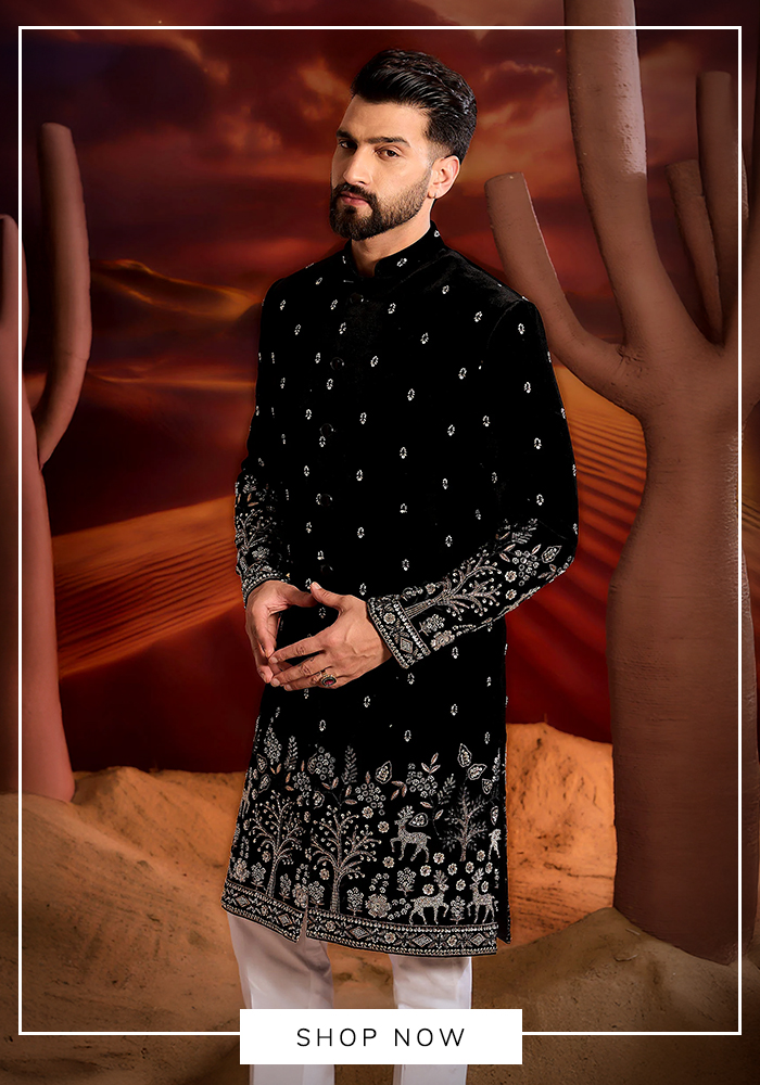 Sequin black sherwani
