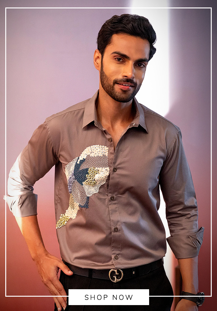 Sequin embroidered grey shirt