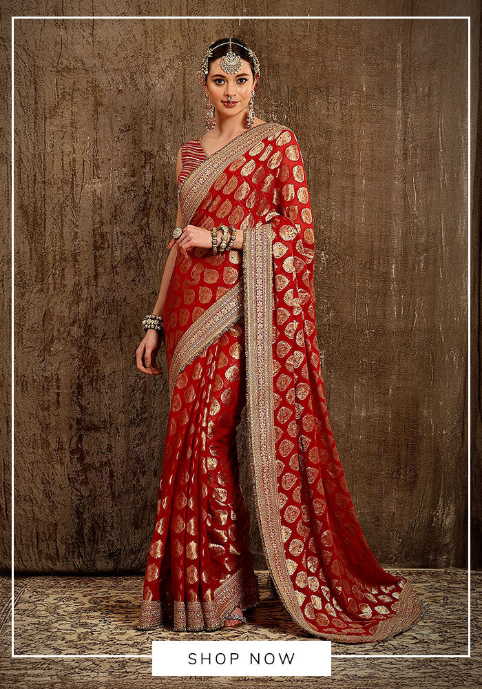 Shikhar Sharma ornamental woven saree for Vat Savitri puja
