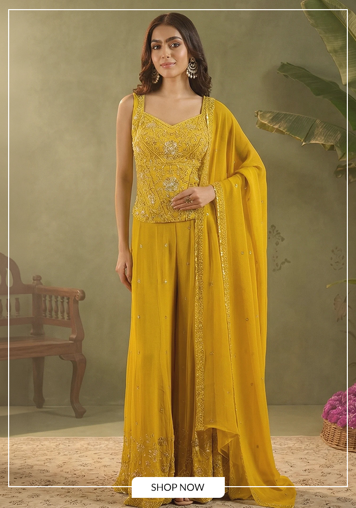 Silk embroidered kurta sharara set