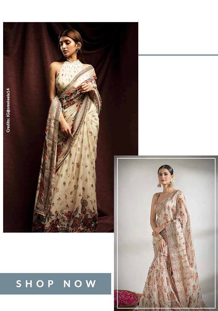 Sreeleela wearing ivory saree