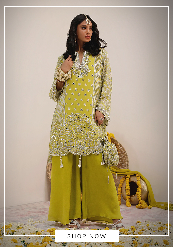 Surkh Syahi pearl embroidered kurta palazzo set