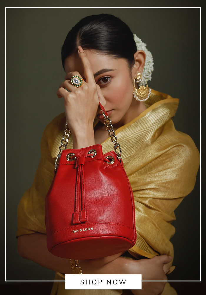 Tan and Loom leather potli bag
