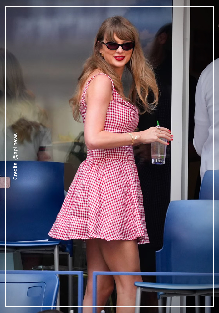 Taylor Swift pink gingham printed short dress