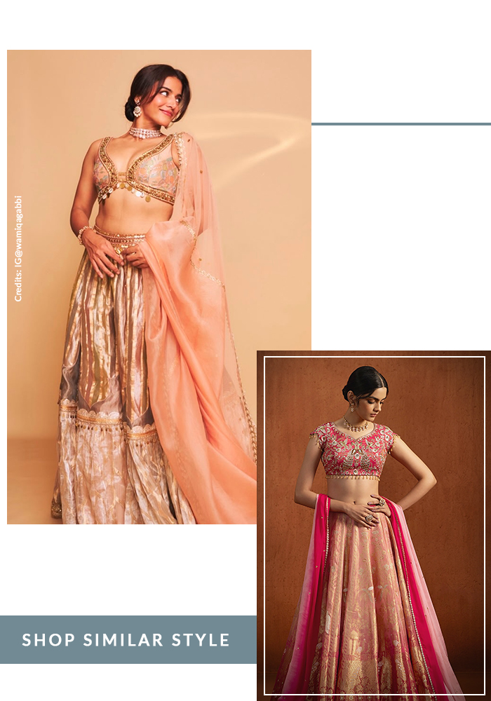 Wamiqa Gabbi in pink brocade lehenga