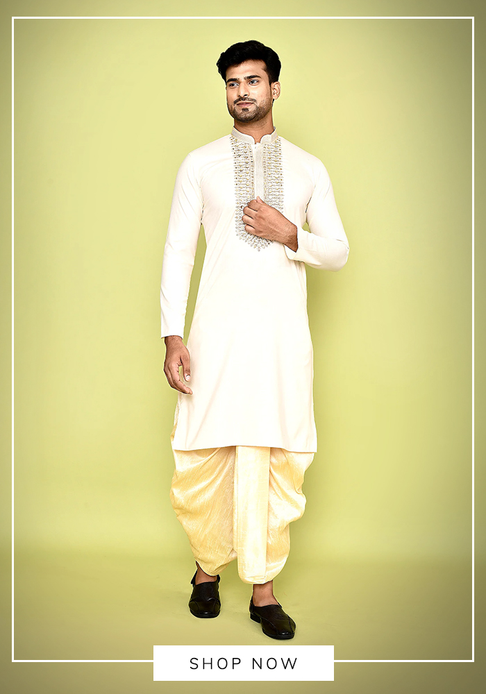 White and Gold Kurta Dhoti Pant Set