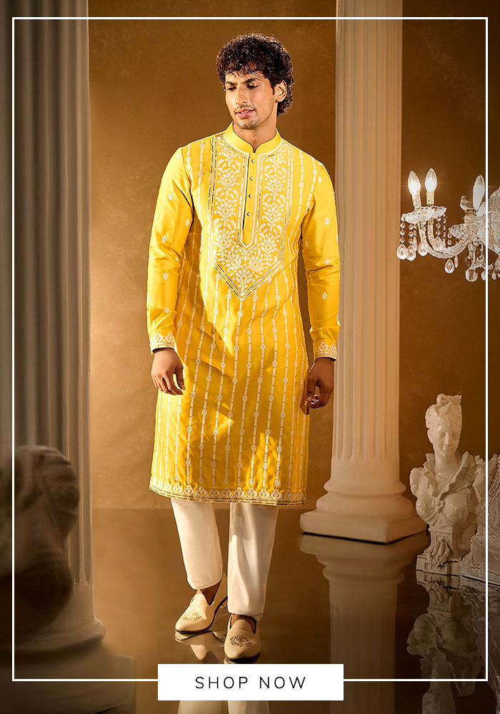 Yellow Embroidered Kurta Churidar set