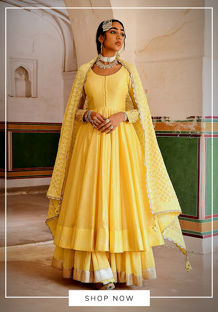 Yellow chanderi anarkali