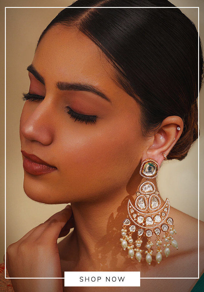 Zevar by Geeta gold finish moisannite chandbalis