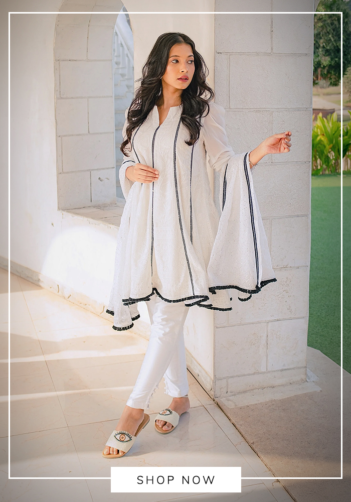 1. Monk & Mei By Sonia Anand – Chikankari Embroidered Anarkali & Pant Set 