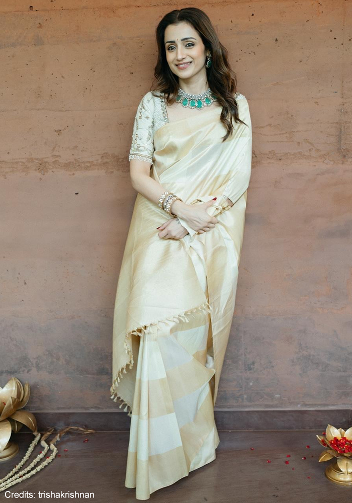Look 1: The Ivory-Gold Silk Saree