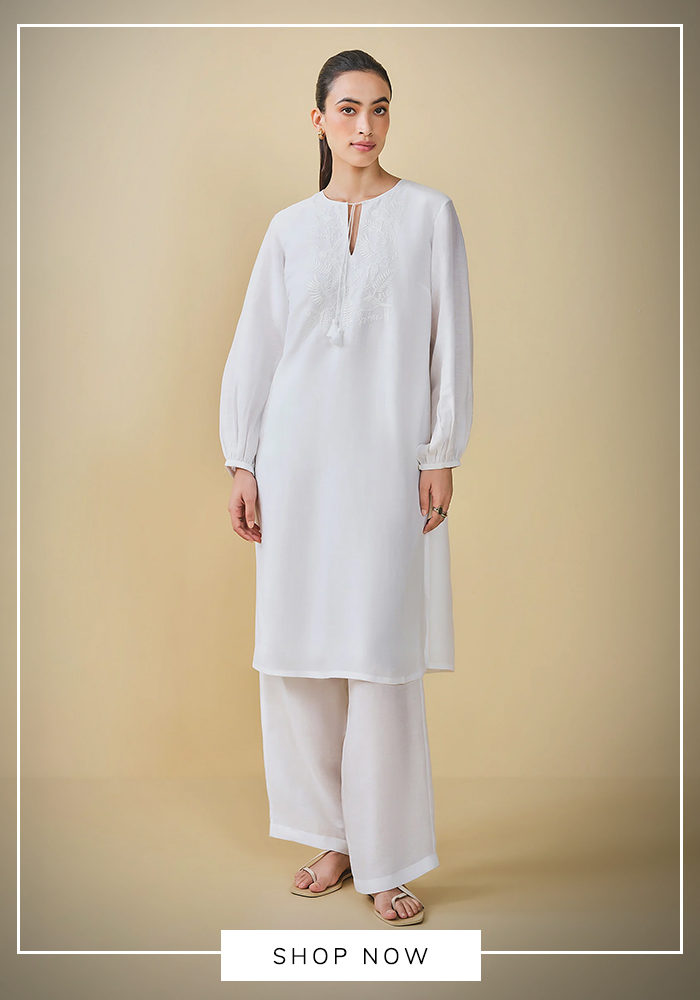 2. Grassroot By Anita Dongre – Cloud Sky Hand Embroidered Kurta & Pant Set 