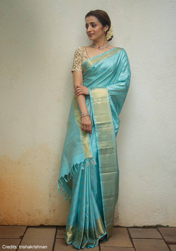 Look 2: The Sky Blue Kanchipuram Saree