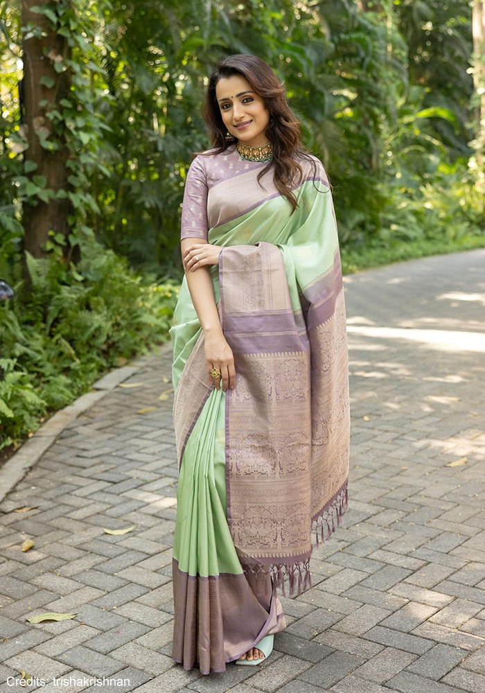 Look 5: The Mint Green and Lavender Silk Saree
